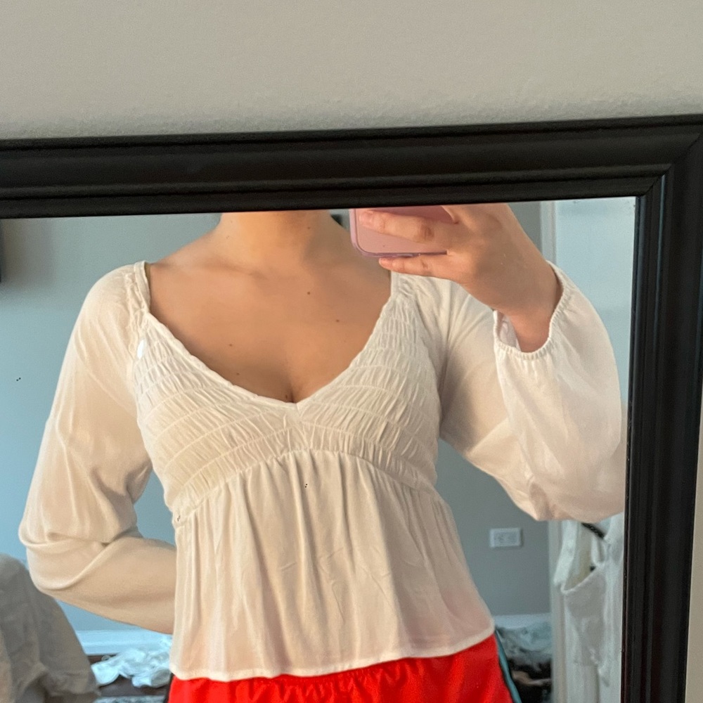 LA Hearts White Long Sleeve Top with Puffy Sleeves